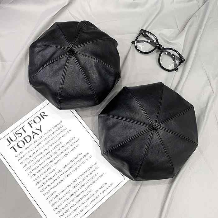 ベレー帽 レトロ レザー PU ベイリー カボチャ 帽子 レディース 韓国 秋冬 ファッション 八角形 画家帽子 ストリート メンズ レディース兼 ベレー帽