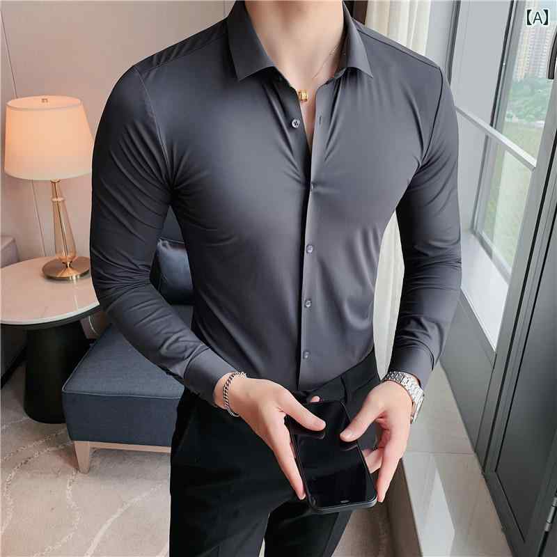 Casual Shirts - Yシャツ メンズ トップス おしゃれ シームレス 長袖 春秋 スリムフィット ビジネス カジュアル オフィス スタイリッシュ アーバン 紳士服