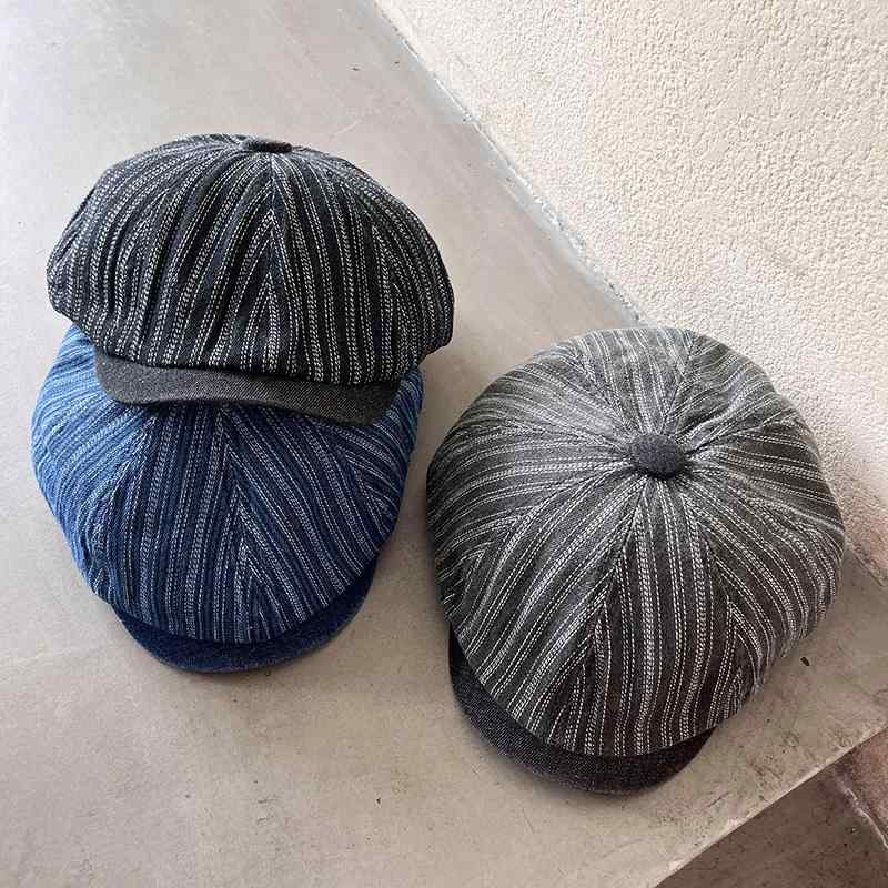 キャスケット帽 レトロ ストライプ アート 画家帽子 ストリート レトロ 八角形 韓国 英国 メンズ ダッ..