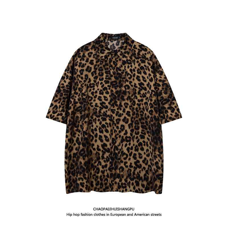 メンズ レディース 総柄シャツ アメリカン レトロ ヒョウ柄 半袖 シャツ メンズ レディース オーバーサイズ 汎性 高い 夏 カップル シャツ