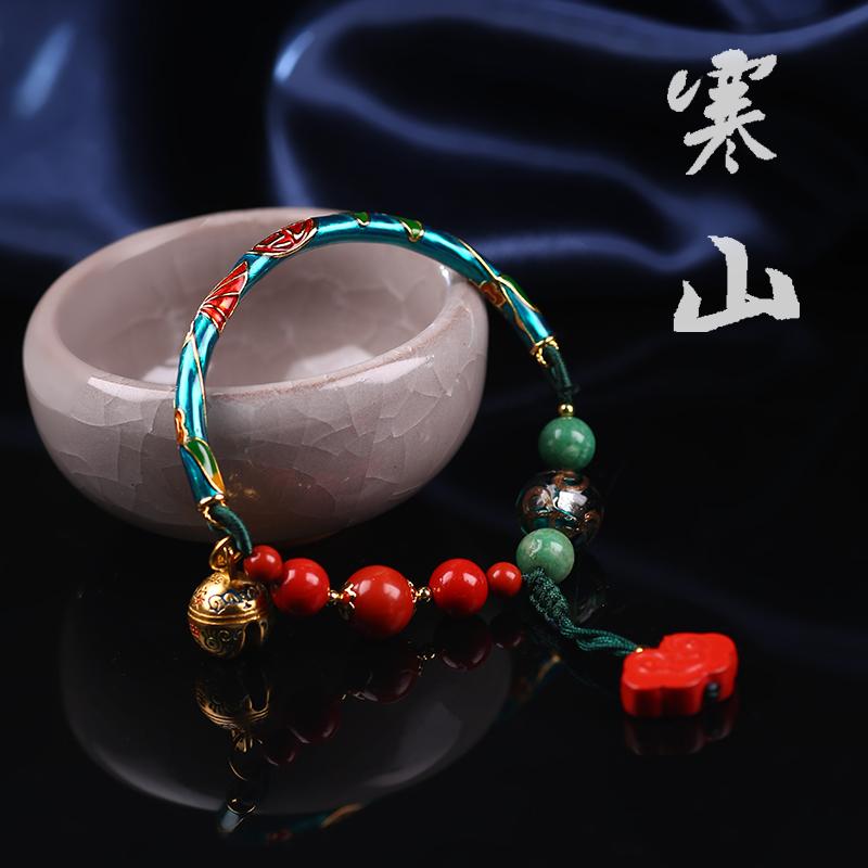 ブレスレット 数珠 七宝焼き 辰砂 香り グレー 釉 アマゾナイト 織り 縁起 雲 鈴 ペンダントハーフ チ..