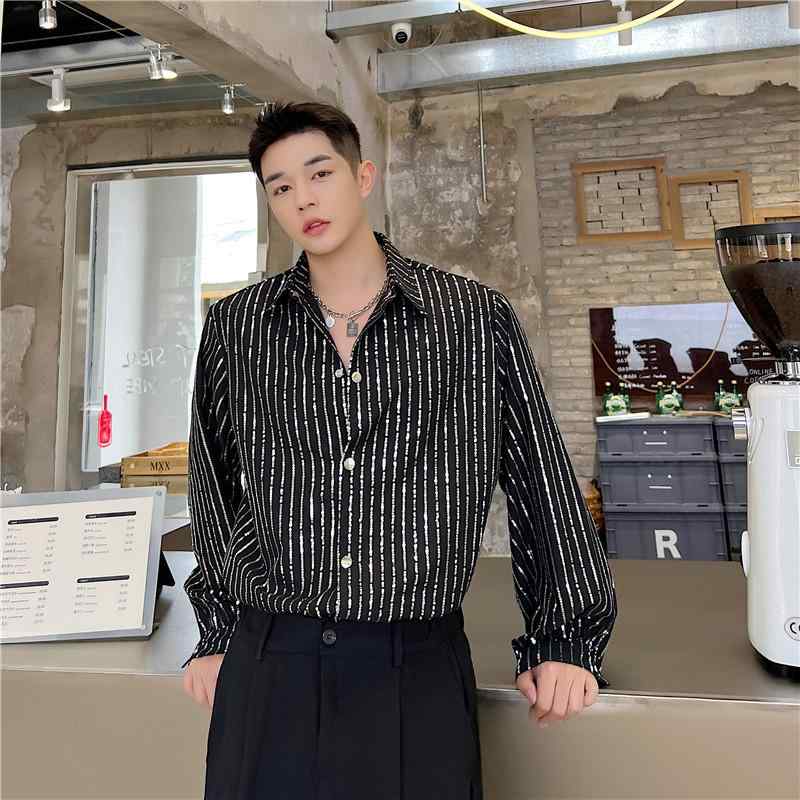 メンズ シャツ トップス おしゃれ ストリート スパンコール キラキラシャツ 長袖 光沢 キャバ ステージ..