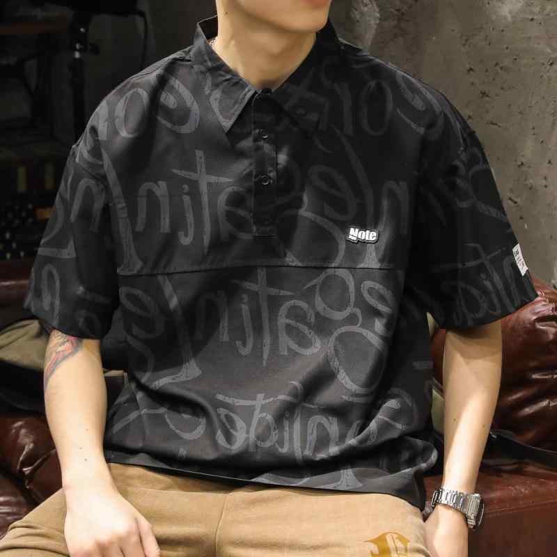 Tシャツ メンズ 夏 アメリカ ストリート 半袖 シャツ イン ファッション ラウンドネック 大きめサイズ ポロシャツ 全面 文字 プリント メンズ ショートスリーブシャツ ポインテッドカラー ゆったり ファッション かっこいい
