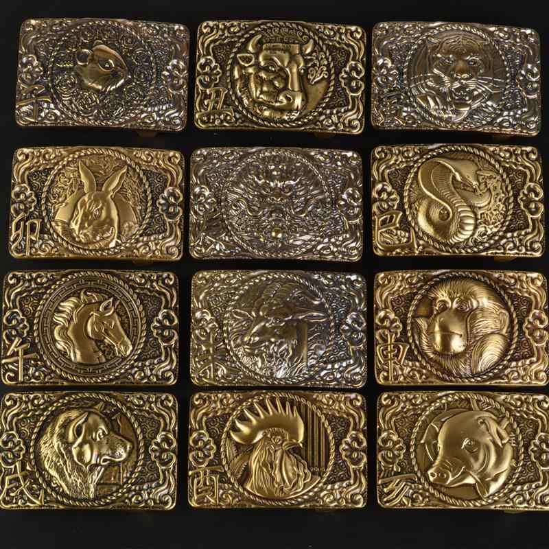 真鍮 メンズ ファッション アクセサリー オールシーズン ベルト ヘッド バックル 十二支 アニマル おし..