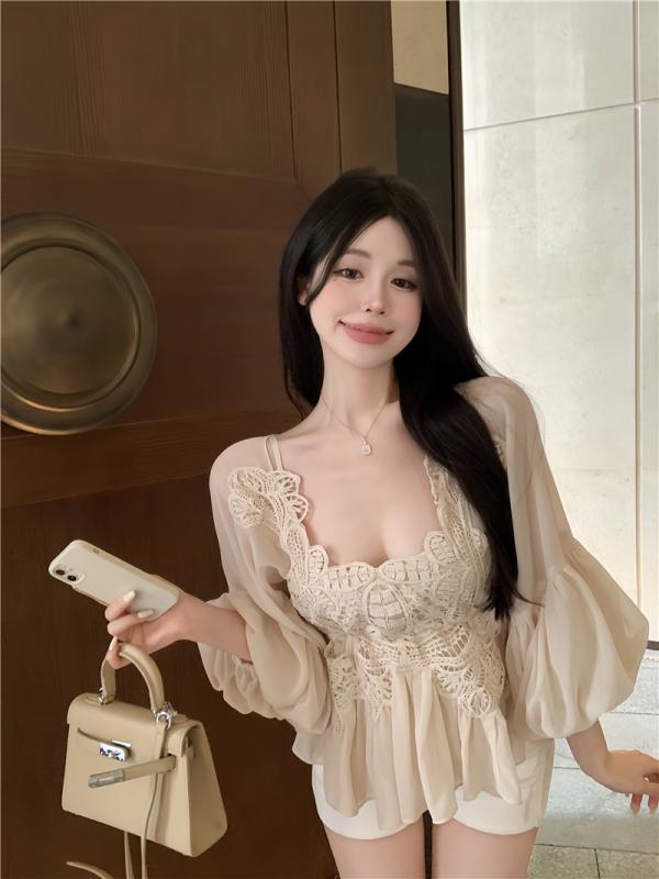 シャツ ブラウス シフォンシャツ 長袖 春 レース アーバン ノーブル スタイリッシュ ショッピング 通勤 通学 レディース