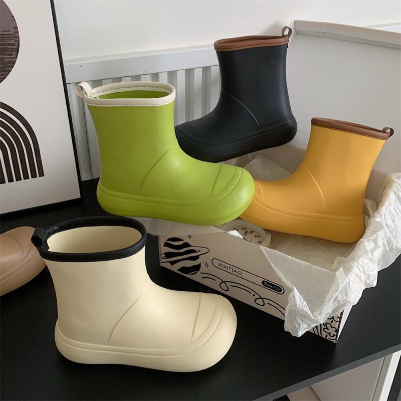 レインブーツ ビッグ ヘッド 厚 滑りにくい 防水 コントラスト カラー レインブーツ 夏 アウトドア ネ..