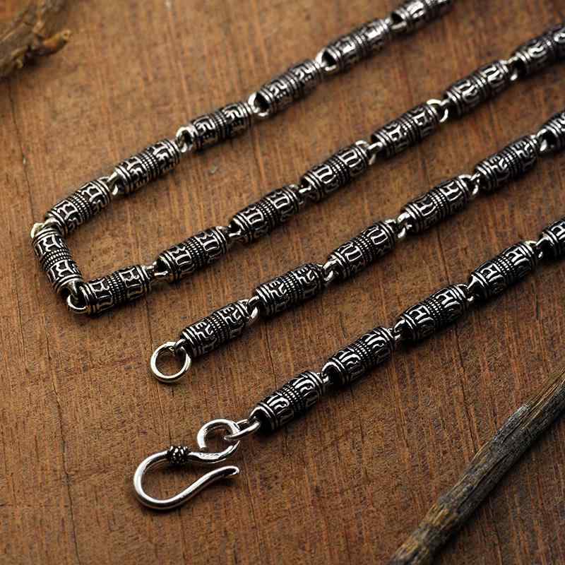 ネックレス かっこいい スター リング シルバー メンズ 祈り管 6文字 マントラ レトロ タイ シルバー ..