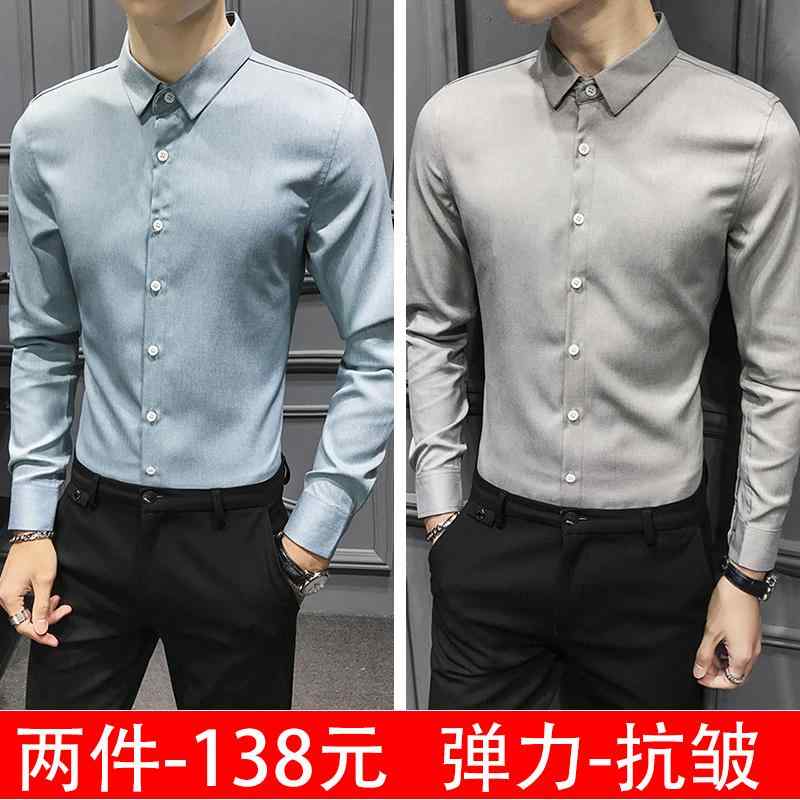 メンズ トップス スタイリッシュ シャツ 長袖 隠し前立てノーアイロン 抗シワ シームレス シャツ スリム ブラックシャツ