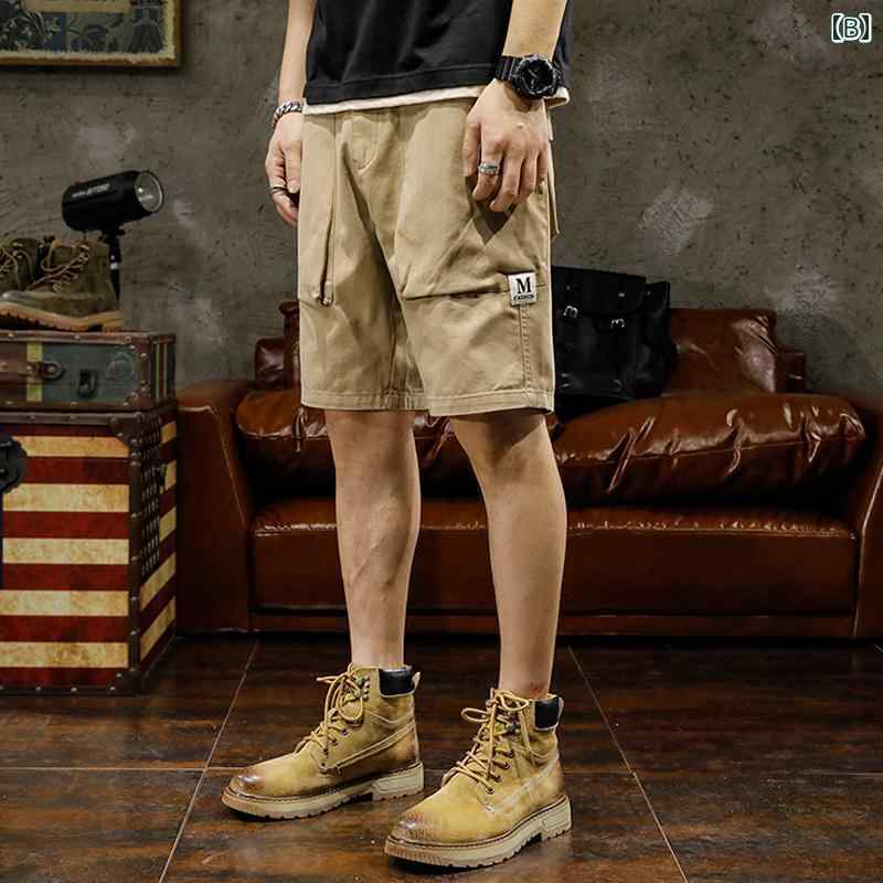 ハーフ パンツ アメリカン アーミーグリーン カーゴ ショーツ メンズ 夏 カジュアル パンツ 立体裁断 マルチ ポケット 五分丈