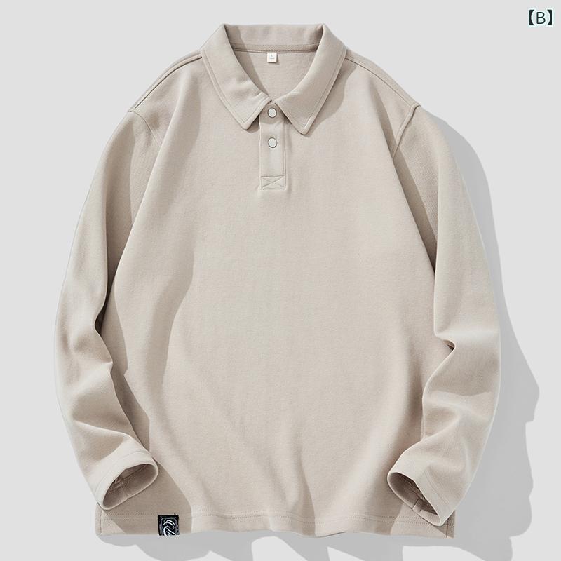 ポロシャツ 春秋 厚手 レトロ トレーナー メンズ ゆったり 大きめサイズ アメリカン カジュアル 長袖 Tシャツ 都会 日常 綿 メンズ シンプル