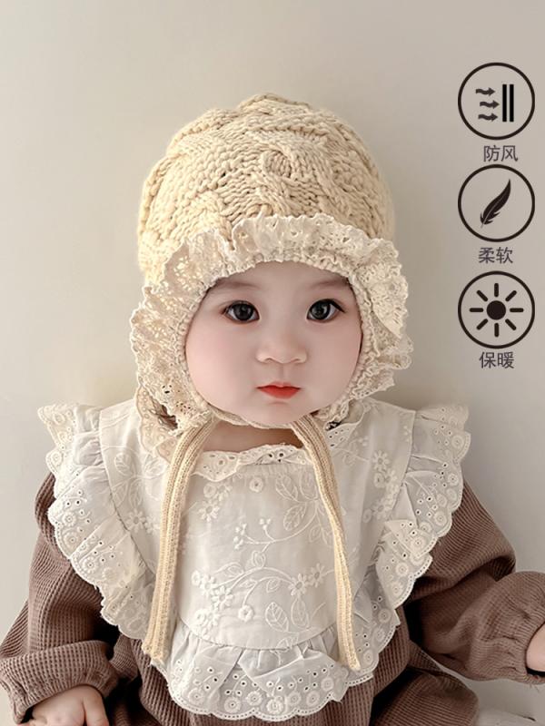 キッズ ベビー 帽子 女の子 赤ちゃん 帽子 秋冬 耳保護 帽子 赤ちゃん 暖かい 厚手 女の子 レース つま..