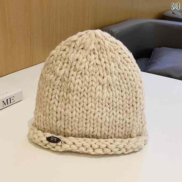 Knit Hat - 秋冬 レディース 帽子 韓国 無地 ニット 防寒 シンプル アウトドア 外出 カジュアル ファッション ニットキャップ