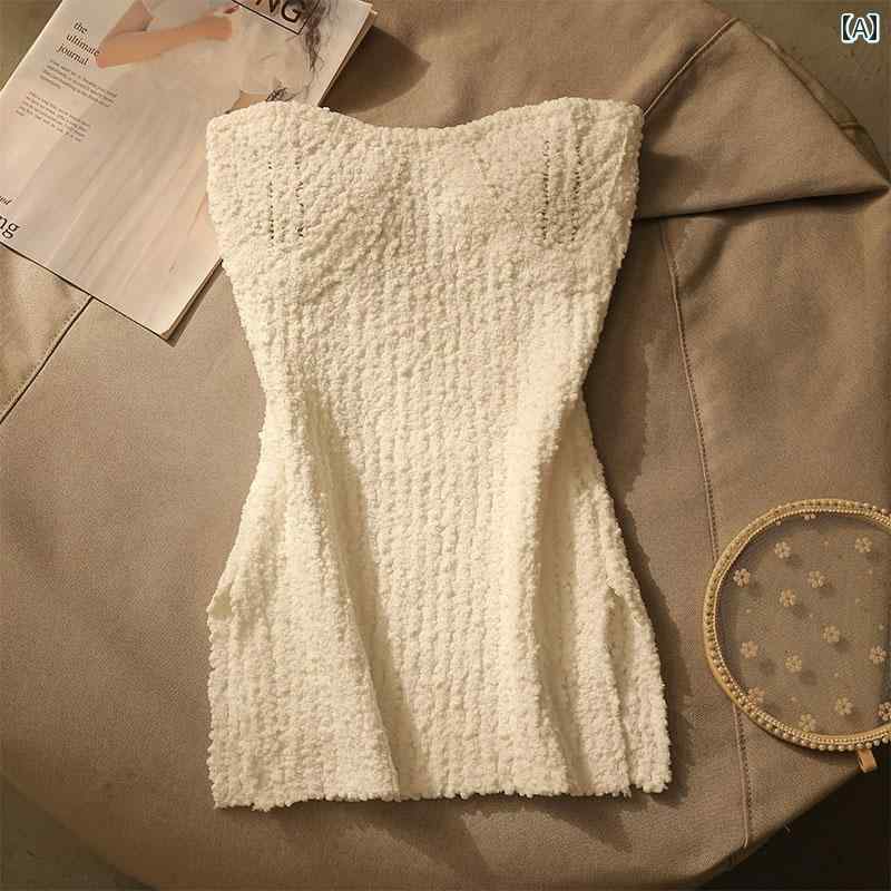 Camisoles - レディース 秋 ニット チューブトップ モテ服 セクシー レイヤード おしゃれ トップス 韓国 イベント フェス 普段着 オフィス 衣装 アウトドア レジャー デート アップ 映え