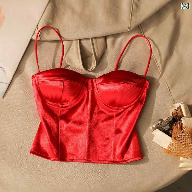 Camisoles - レディース フレンチビスチェ モテ服 セクシー お腹見せ レイヤード おしゃれ トップス 韓国 イベント フェス パーティ 普段着 ダンス 衣装 コスチューム レジャー デート アップ 映え