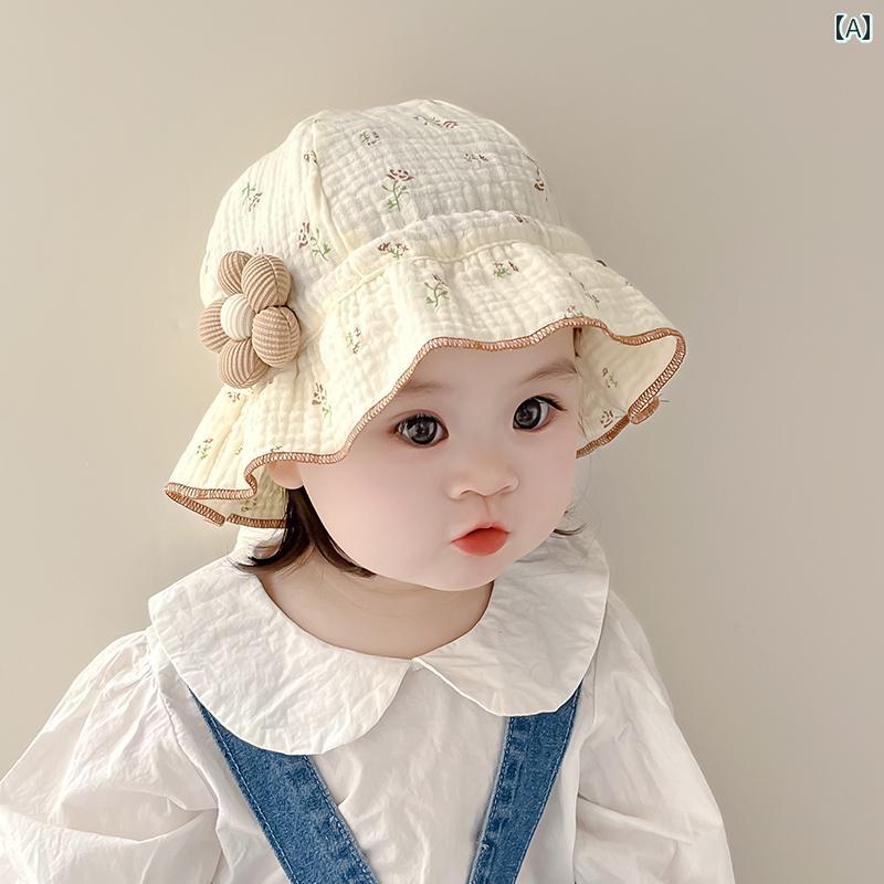 ベビー 帽子 サンハット 春夏 綿 ガーゼ 通気性 赤ちゃん 花 バケット ハット 幼児 日焼け防止 日よけ ..