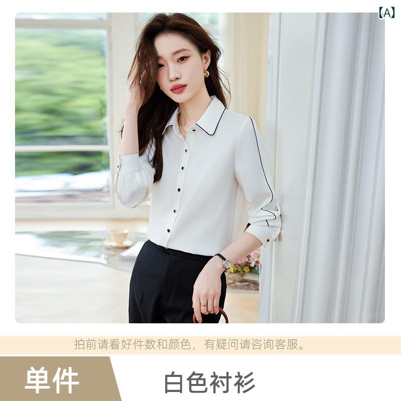 ブラウス レディース 秋 長袖シャツ ポロ襟 オフィス オフィスカジュアル シフォンシャツ レディース 豪華感 シンプル エレガント