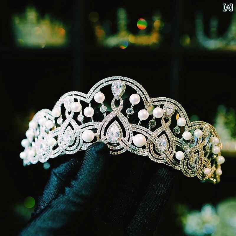 フランス パール レディース ティアラ 贈り物 エレガント プリンセス クラウン 髪飾り 花嫁 ウェディング ヘアーアクセサリー