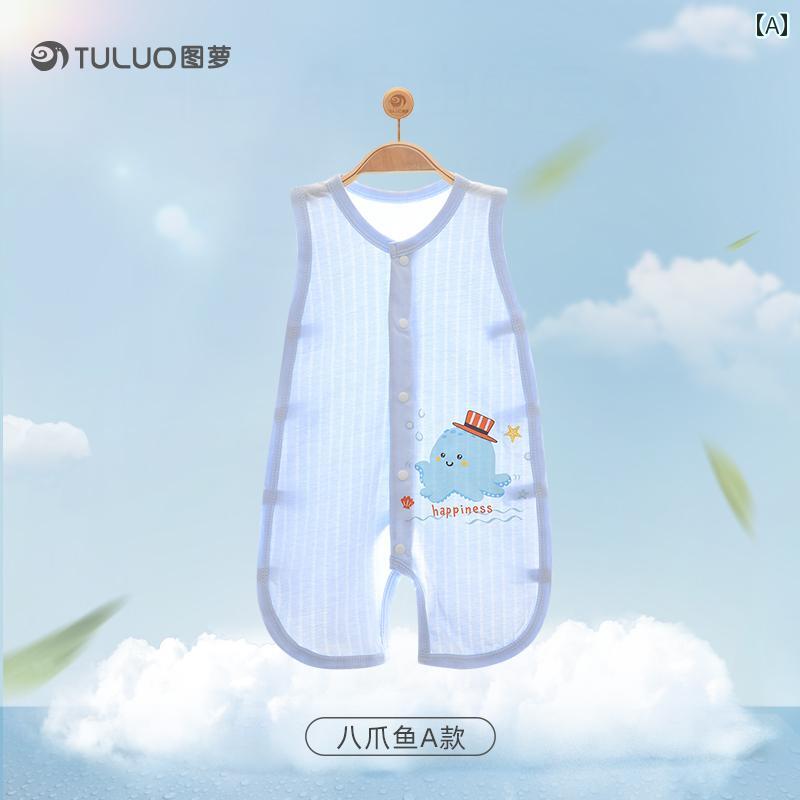 ベビー 新生児 服 ロンパース 赤ちゃん 夏 薄手 ワンピース ノースリーブ ベスト メンズ レディース兼 コットン 涼しい 快適 通気性