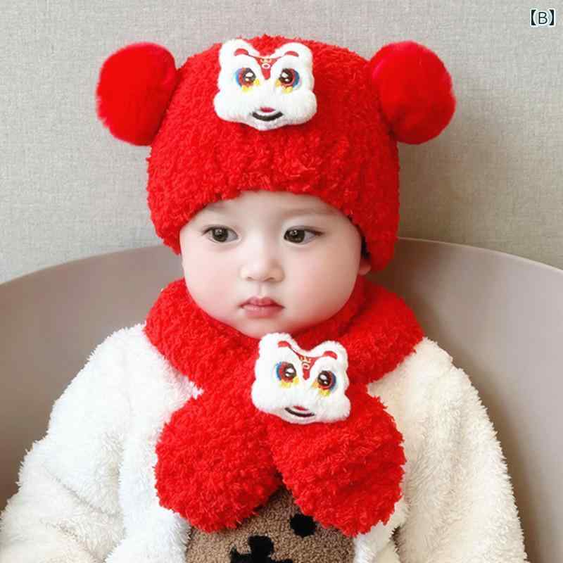 帽子 かわいい ベビー 新年 赤 秋冬 男の子 女の子 赤ちゃん キャップ スカーフ セット 新生児 クリスマス お祝い 厚手 暖かい 2