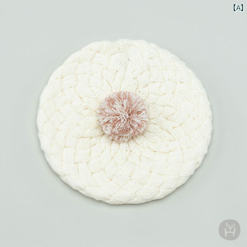 ベビー 帽子 防寒 かわいい 韓国 女の子 赤ちゃん 秋冬 ウール ファッション ニット ベレー帽 プルオー..