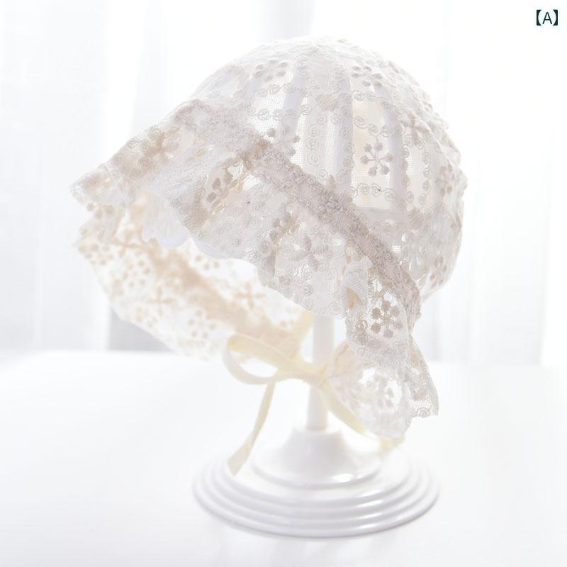 ベビー 赤ちゃん 新生児 子供 通年 レースコットン帽子 UV陽射し対策 頭耳保護 かわいい おしゃれ 快適 通気性 柔らかい 外遊び 屋外 外出 プレゼント