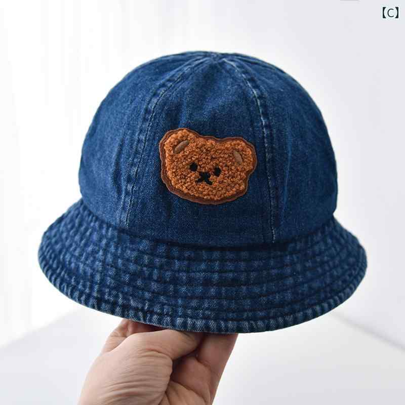 帽子 ベビー キッズ 子供 通年 クマデニムバケットハット UV陽射し対策 メンズ レディース兼 つば広 かわいい おしゃれ 快適 通気性 柔らかい 外遊び 屋外 外出 レジャー 日常着 撮影 ギフト