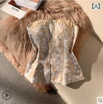 チューブトップ ビスチェ ショート丈 デニム タイトフィット スリム モダン セクシー 魅惑 フェミニン カジュアル ナイトアウト レディース トップス