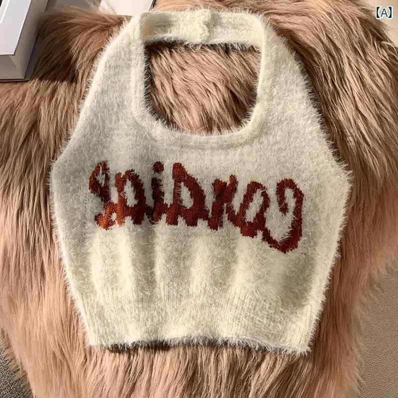 キャミソール ニット ノースリーブ ショート丈 ホルターネック 秋冬 タイトフィット スリム モダン セ..