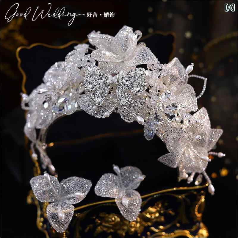 花びら ティアラ 韓国 リボン フェアリー ウェディング 花嫁 エレガント フェミニン ブライダル コリアン かわいい 2点セット