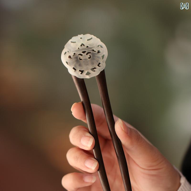 かんざし レディース ヘアアクセサリー 簪 エスニック 髪飾り 翡翠 ヘアピン チャイナ風 豪華 ギフト プレゼント アンティーク 白檀