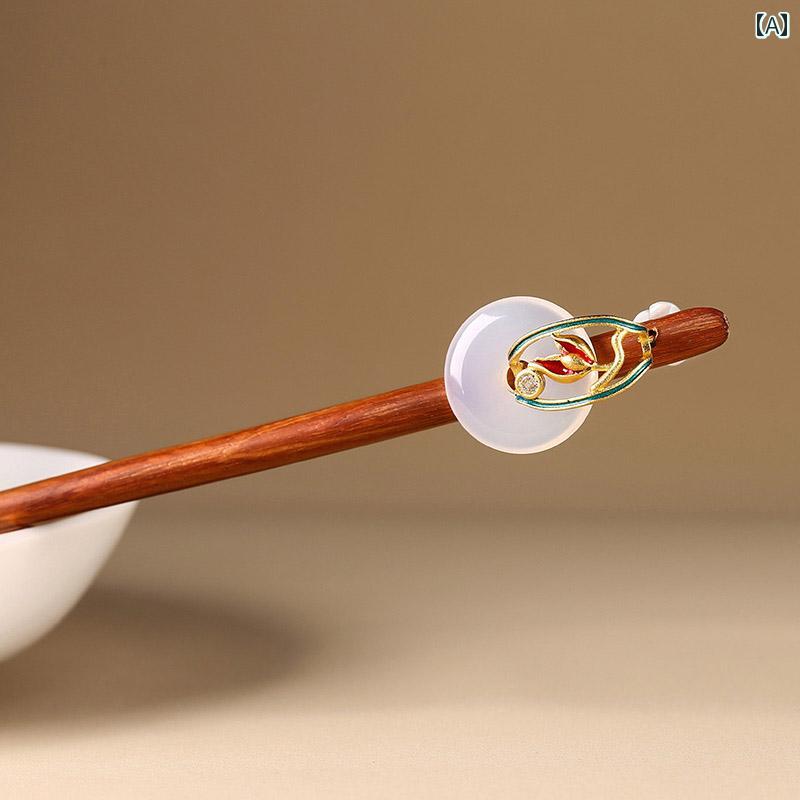 かんざし レディース ヘアアクセサリー 簪 エスニック 髪飾り 紫檀 ヘアピン チャイナ風 豪華 瑪瑙 バ..