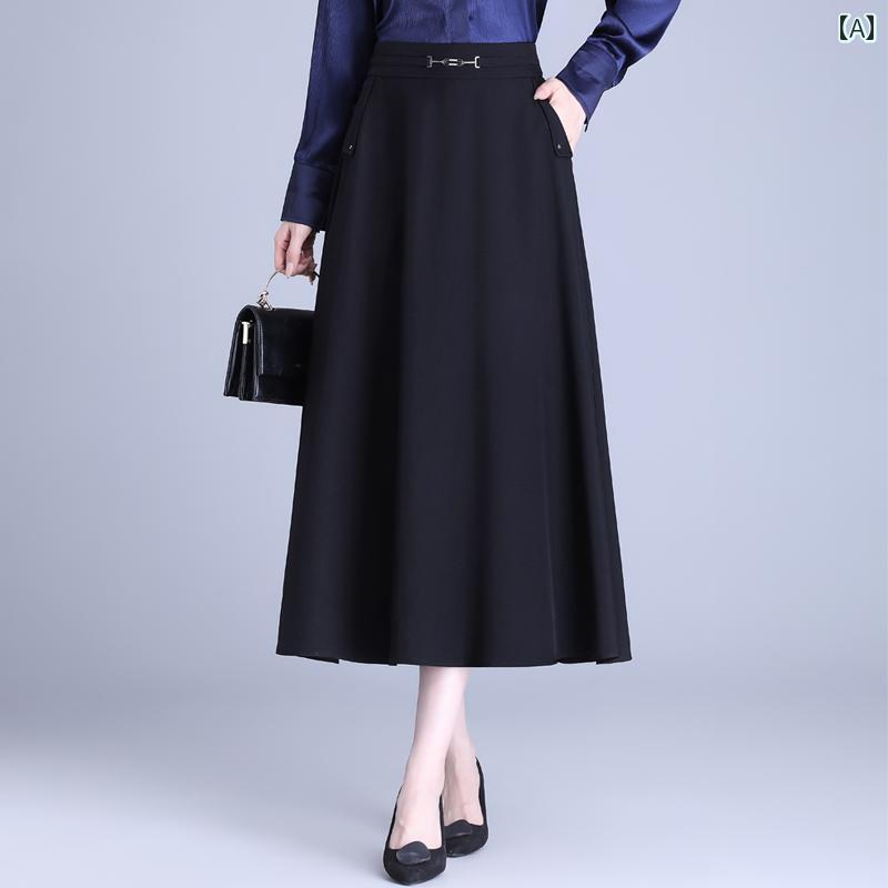 スカート ミモレ丈 Aライン ハイウエスト ドレープ レディース 春 スリム 丈 通勤 カジュアル スーツ