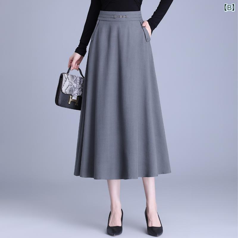 セキュアデポのスカート ミモレ丈 Aライン ハイウエスト ドレープ レディース 春 スリム 丈 通勤 カジュアル スーツ｜アングル2