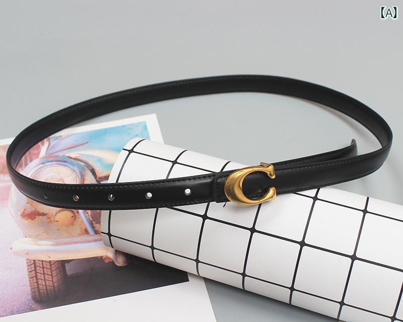 ベルト レディース 装飾 細め オフィス 豪華感 黒革 ジーンズ パンツ スカート 上品