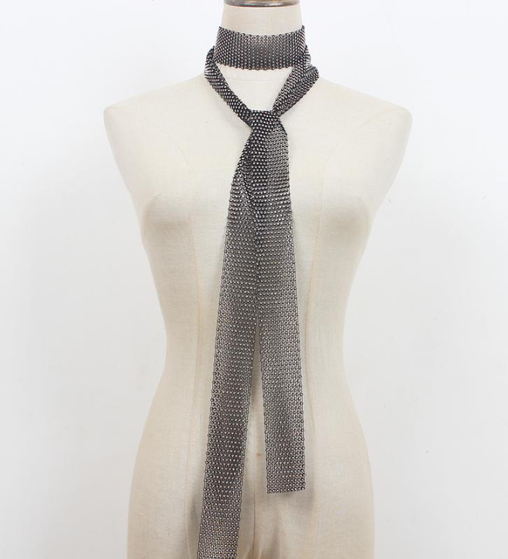 光沢 ラインストーン レディース ネクタイ パフォーマンス衣装 装飾 ロング 多 パーティーアクセサリー