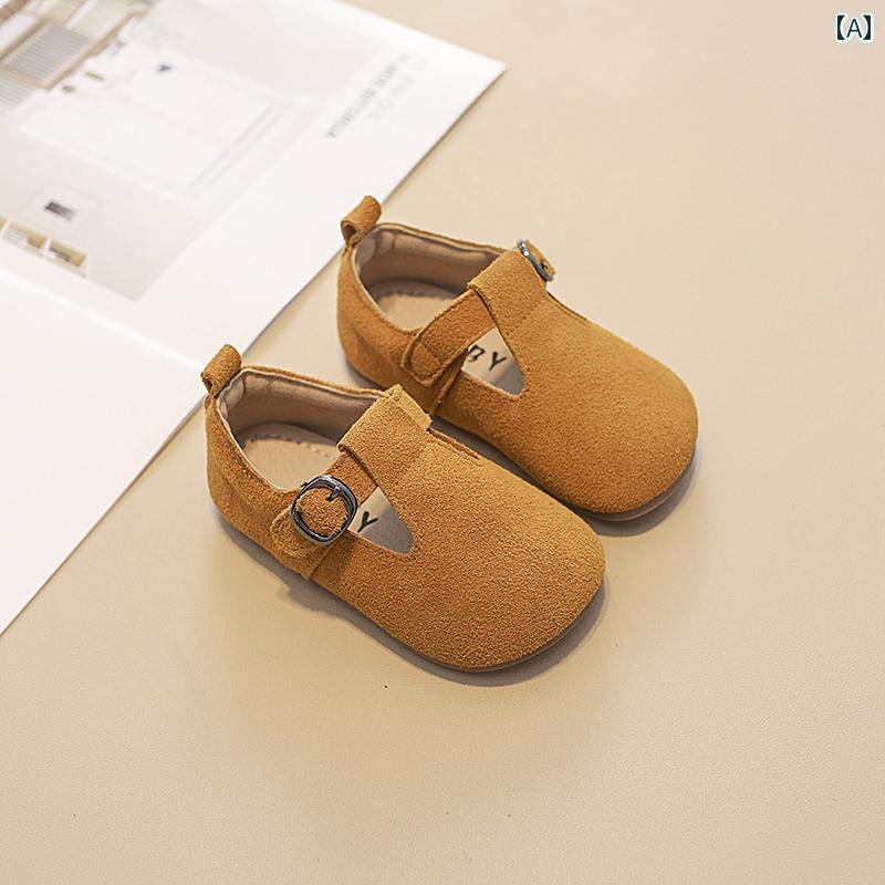 キッズ ジュニア シューズ レザー スエード スリッポン 滑りにくい 通気性 英国風 子供 春秋 革 ソフト..