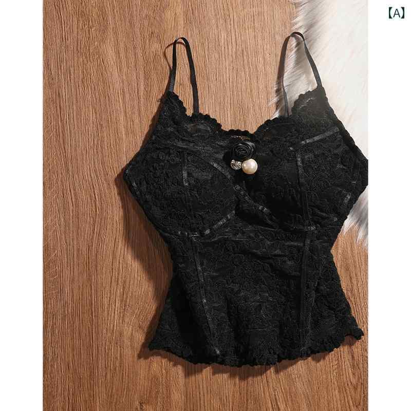 系肩带 - レディース トップス 夏 レース キャミソール モテ服 セクシー お腹見せ レイヤード おしゃれ 女の子 韓国 イベント フェス パーティー 日常着 ダンス レジャー デート アップ 映え