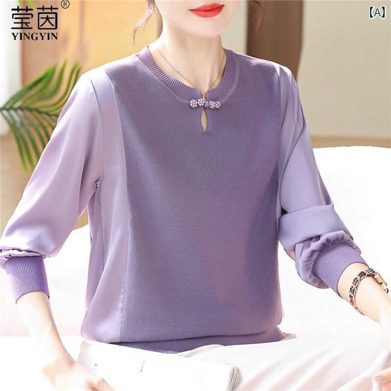 長袖 トップス 春服 レディース 大きめサイズ ゆったり プルオーバー 若見え 薄手 快適 通気性 普段着 おしゃれ フェミニン 大人女子 ギフト 旅行 シャツ