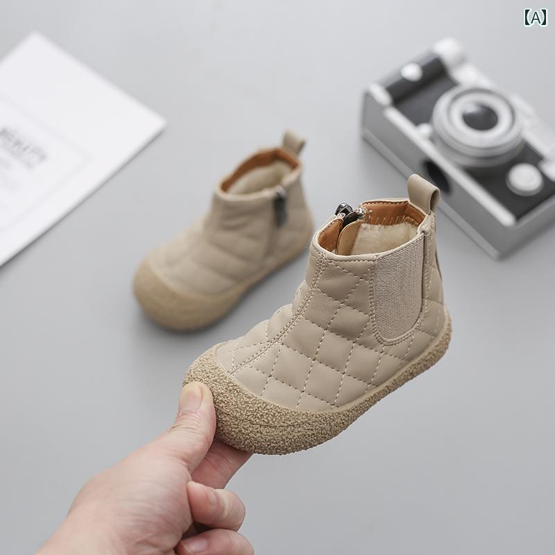 ベビー キッズ ジュニア シューズ ブーツ 秋冬 子供 ショートブーツ 滑りにくい ソフトソール 裏起毛 コットンシューズ 幼児 靴