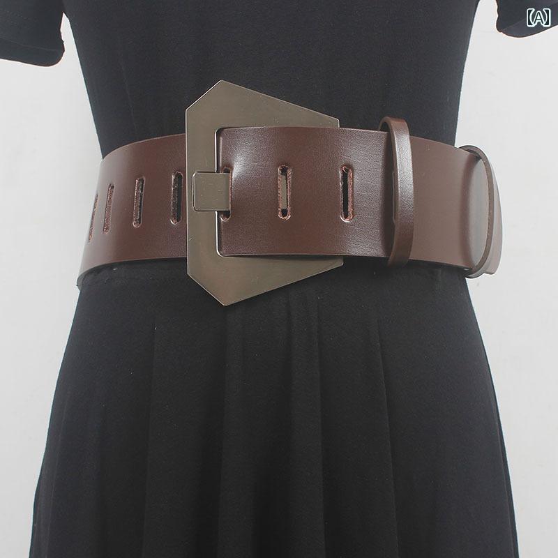 ベルト 幅広 ウエストマーク レディース 牛革 シンプル 黒 ダークブラウン 装飾 スカート カジュアル ..