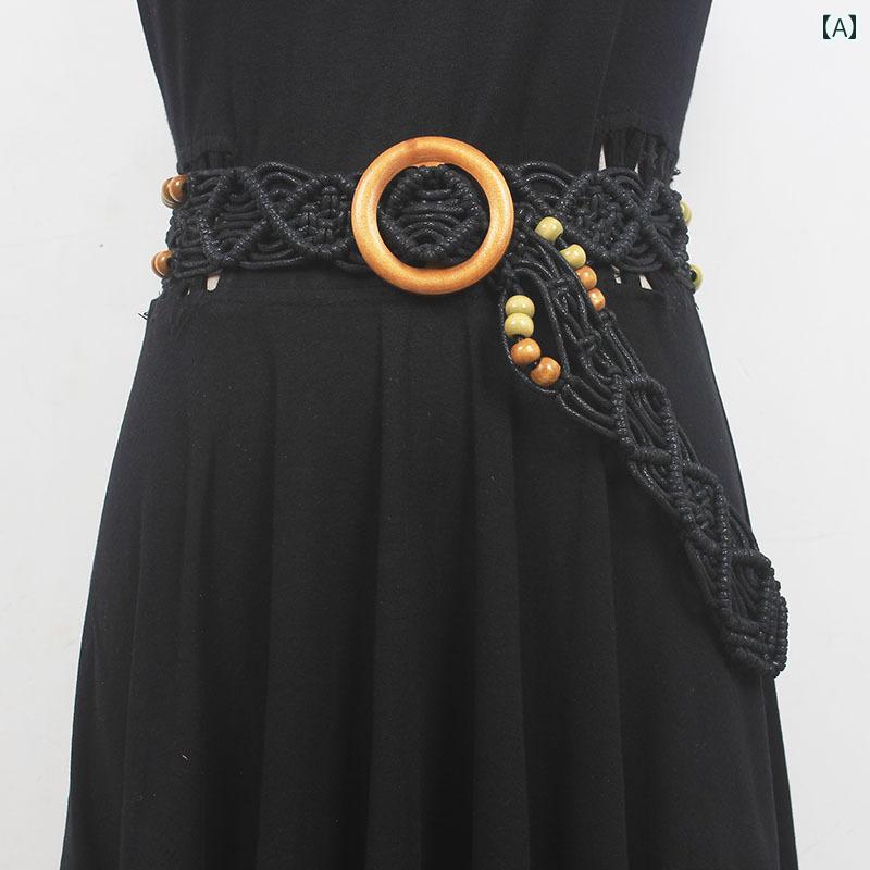 ベルト 幅広 レディース おしゃれ ウエストマーク レトロ エスニック 編み込み ボヘミアン ワイド 装飾 ファッション スカート アクセ..