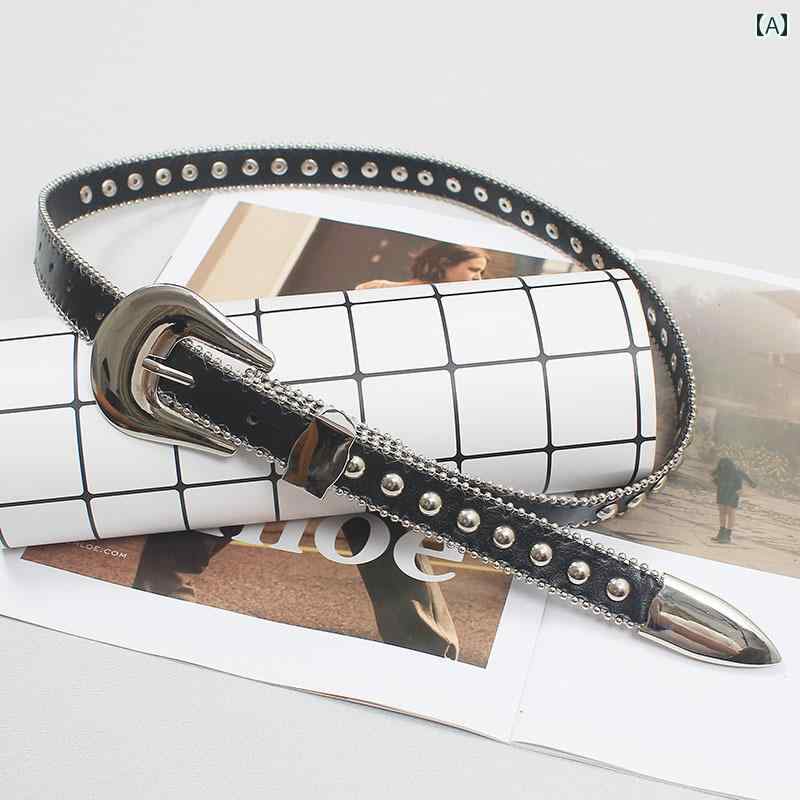 ジーンズベルト ウエスタン スタッズ スター シルバー ベルト バックル 五つ星 パンク 金属 装飾 レトロ カジュアル