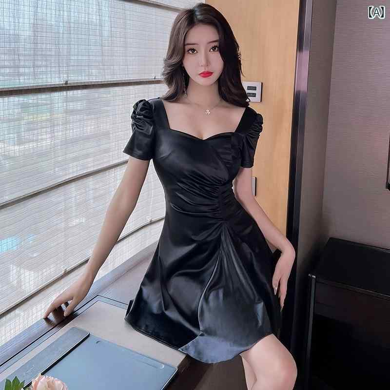 レディース 半袖 ショートドレス フレア ワンピース ミニスカート セクシー エレガント タイト おしゃれ 韓国 パーティー ステージ キャバ 夜 ディナー デート アップ 映え