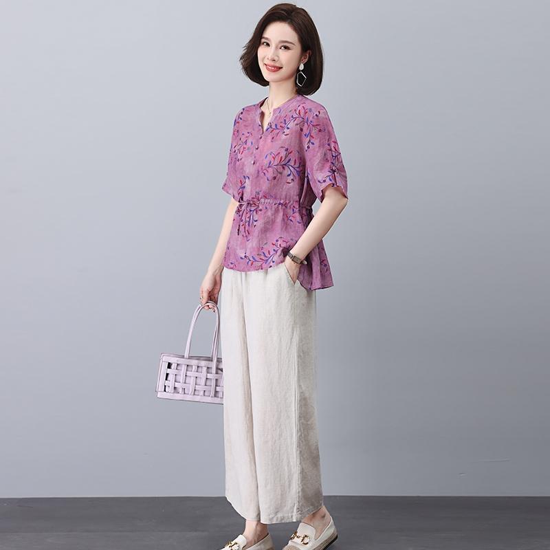 ファッション セットアップ トップス ドレス セット パンツ ズボン ロング スリム フィット 涼感 ナチュラル 豪華感 エレガント 婦人服 清楚 衣料品 夏 レディース レディース