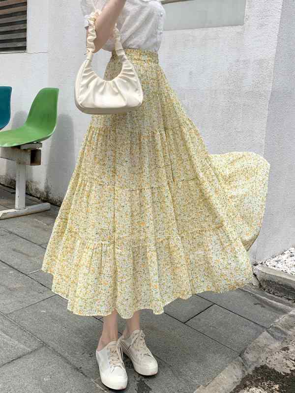 スカート レディース 夏 シフォン 花柄 ハイウエスト a ライン ケーキ