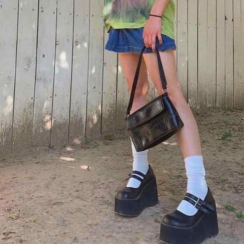 レディース シューズ 10センチメートル アメリカ y 2 k ホット ガール パンク プラットフォーム 厚底 JK メリージェーン 靴