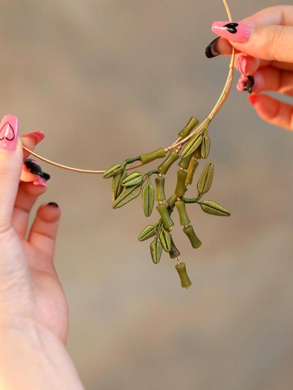 ドレス レディース レトロ 中華風 首輪 手巻き 竹 葉 石 竹 結び目 ネック カラー チャイナ