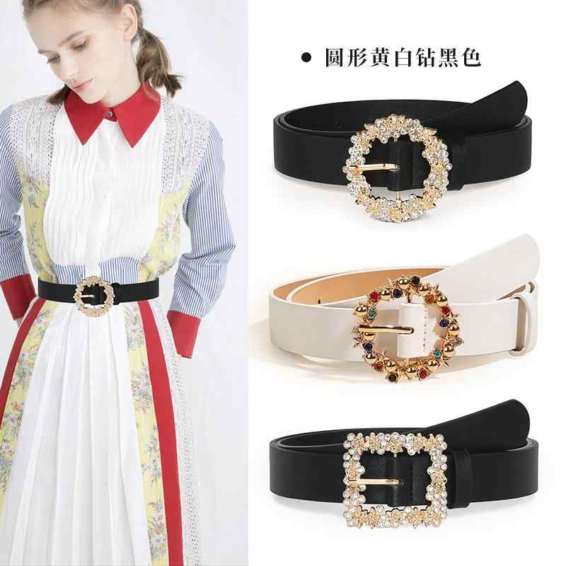 レディース 秋 冬 ベルト おしゃれ アメリカ ファッション ベルト ラインストーン ラウンド バックルベルト セーター ブレザー 装飾 ドット ラインストーン ウエスト バンド