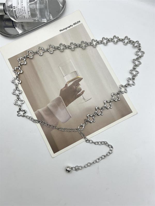 ドレス レディース ウエスト チェーン おしゃれ シルバー フラワー 装飾 メタルチェーン ズボン チェーン ウエスト 細い ベルト