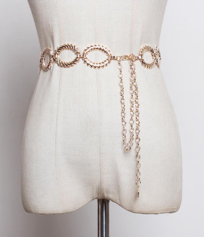 ドレス レディース カジュアル ベルト ファッションメタル ウエスト チェーン シンプル アメリカン 大きい サークル ロング チェーン 韓国 ベルト